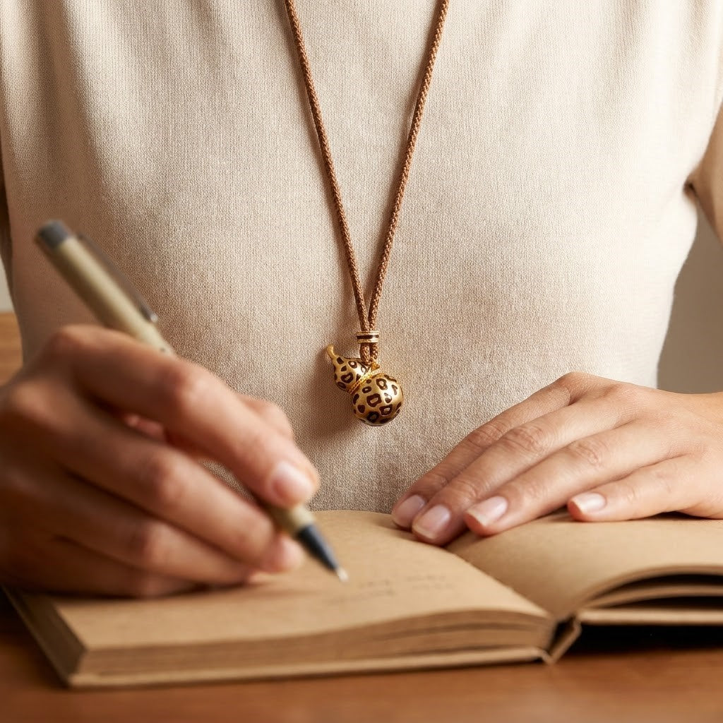 Brass Leopard Print Gourd Pendant Necklace