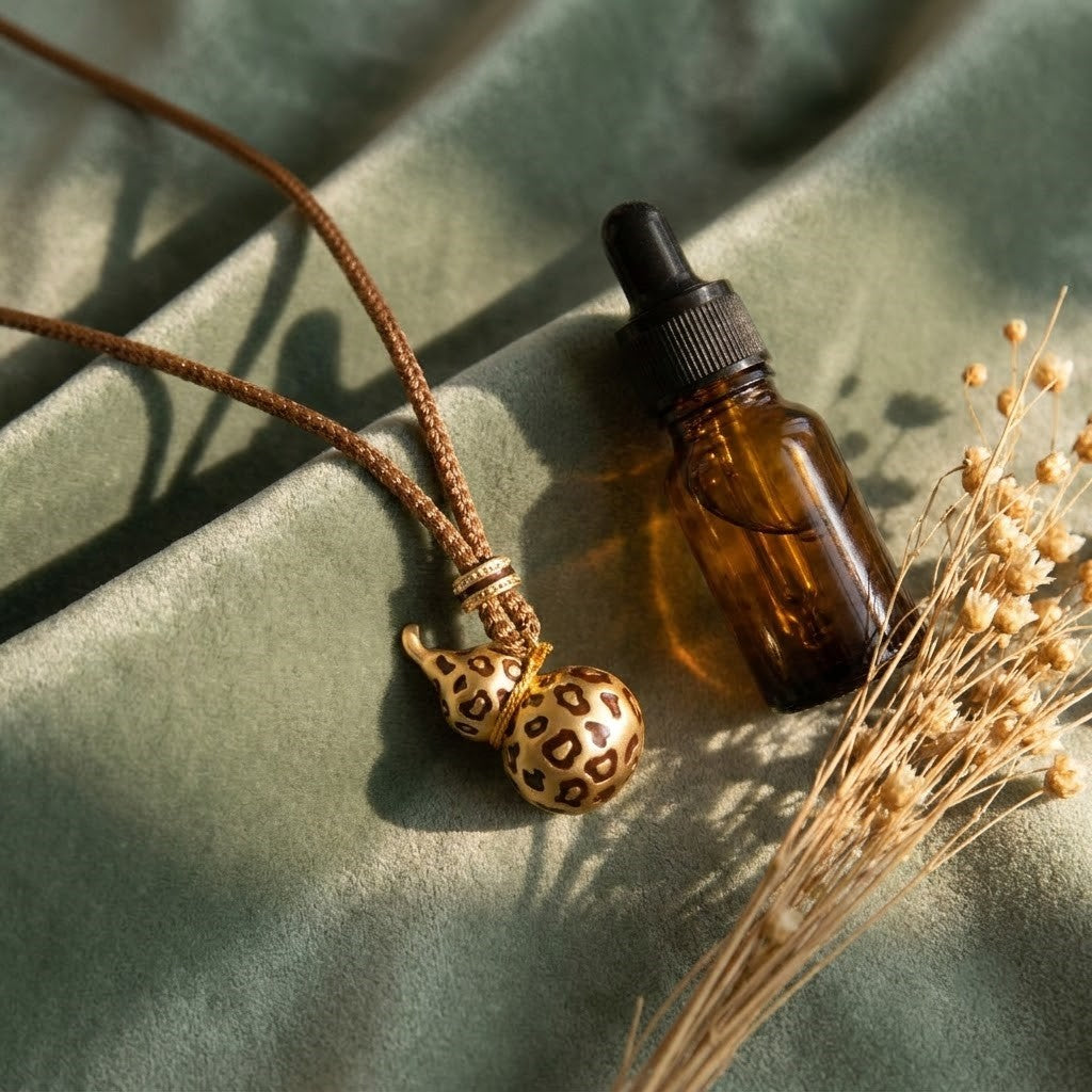Brass Leopard Print Gourd Pendant Necklace