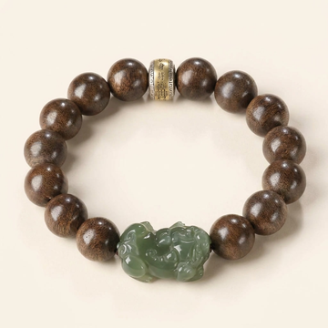 Brunei Agarwood Jade Pixiu Men's Beaded Bracelet