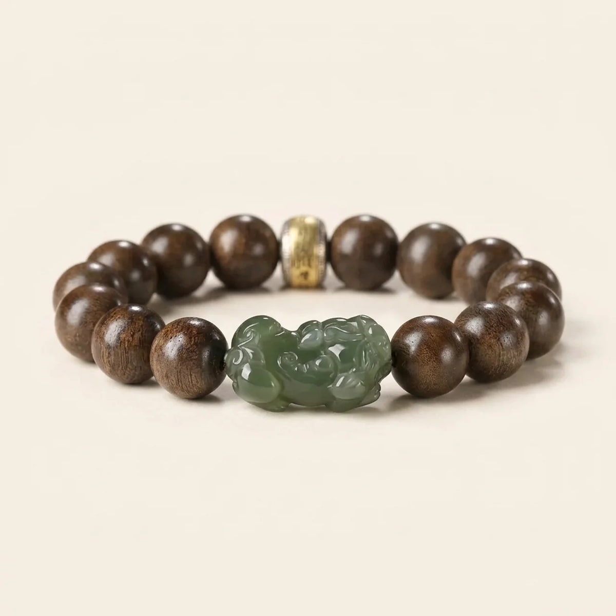 Brunei Agarwood Jade Pixiu Men's Beaded Bracelet