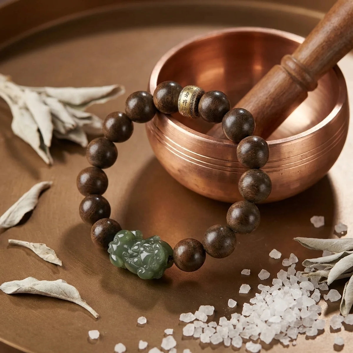 Brunei Agarwood Jade Pixiu Men's Beaded Bracelet