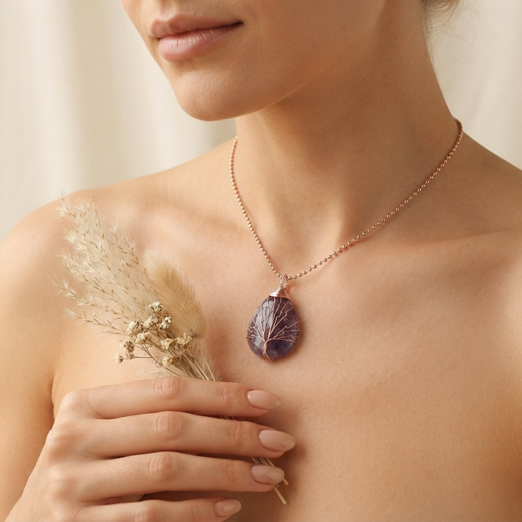 Amethyst Tree of Life Pendant Necklace