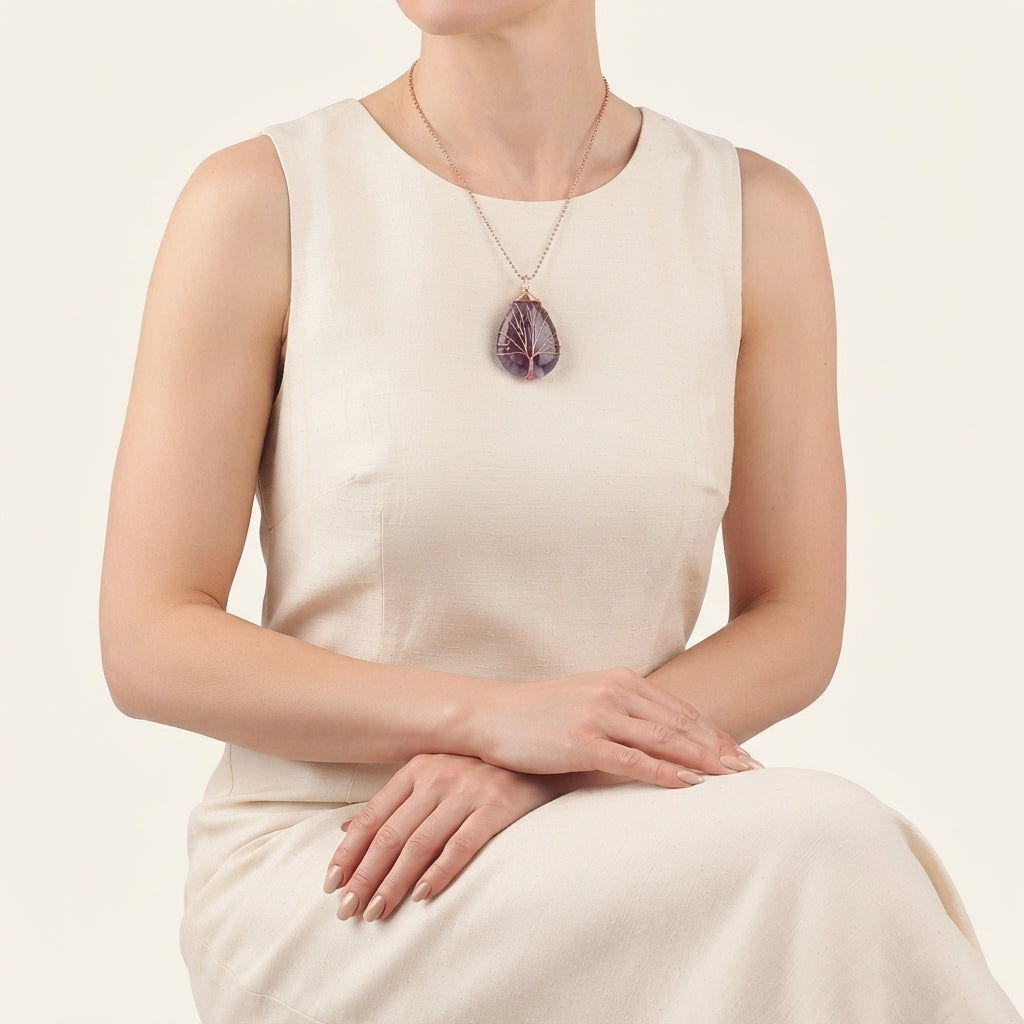 Amethyst Tree of Life Pendant Necklace