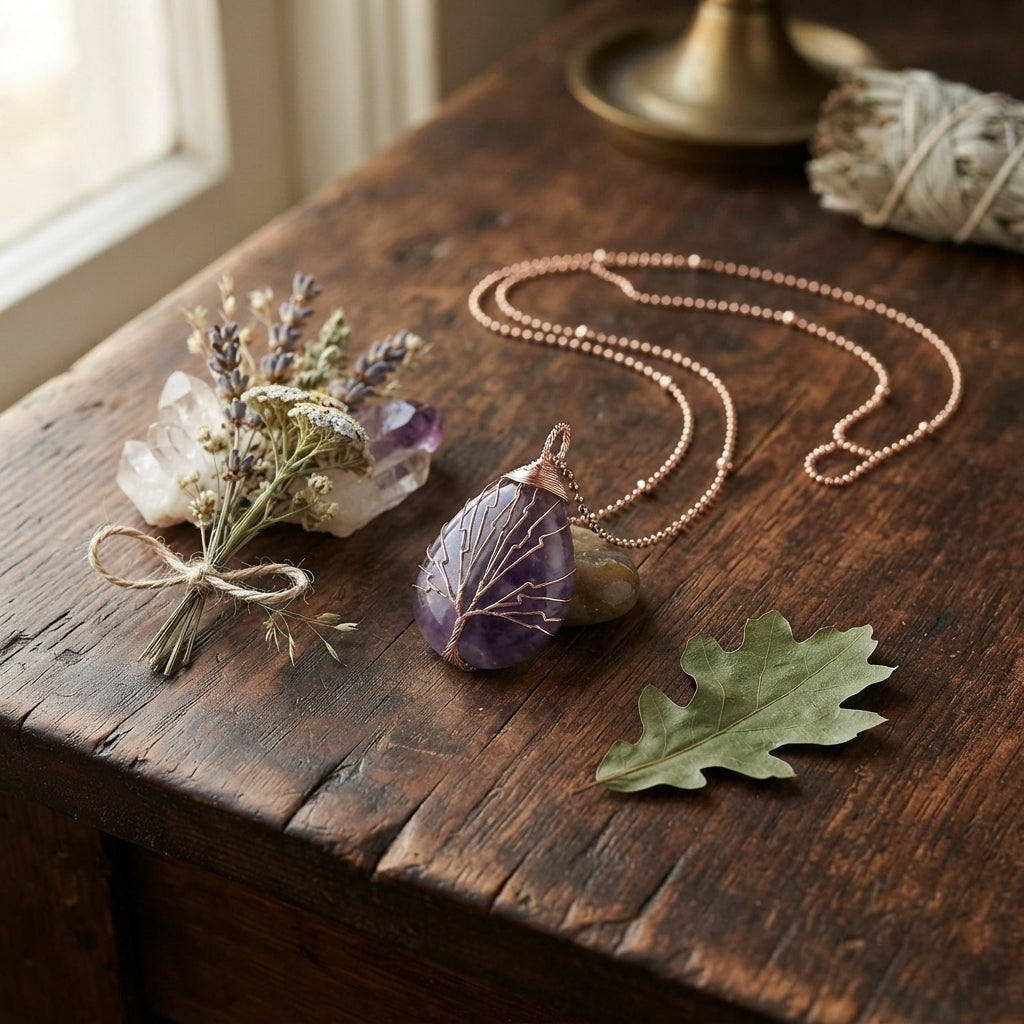 Amethyst Tree of Life Pendant Necklace
