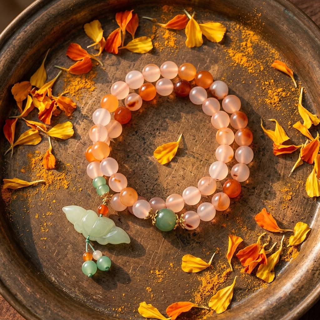 Carnelian & Jade Butterfly Double Wrap Bracelet