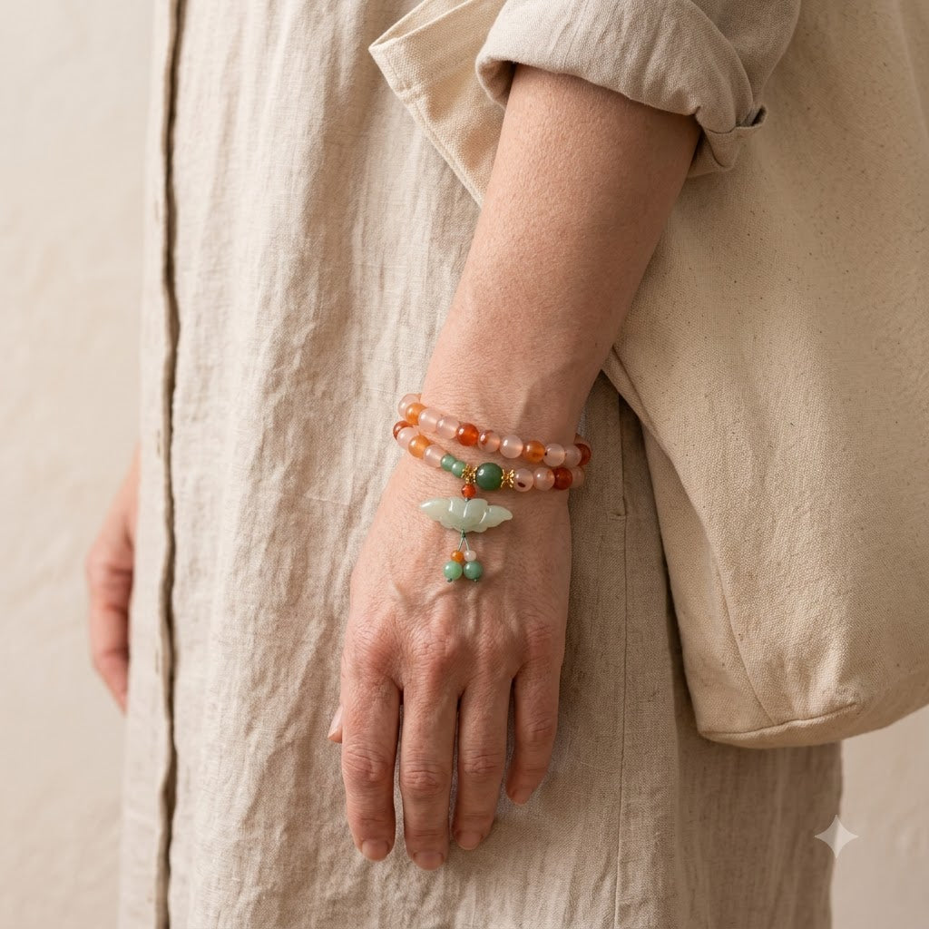 Carnelian & Jade Butterfly Double Wrap Bracelet
