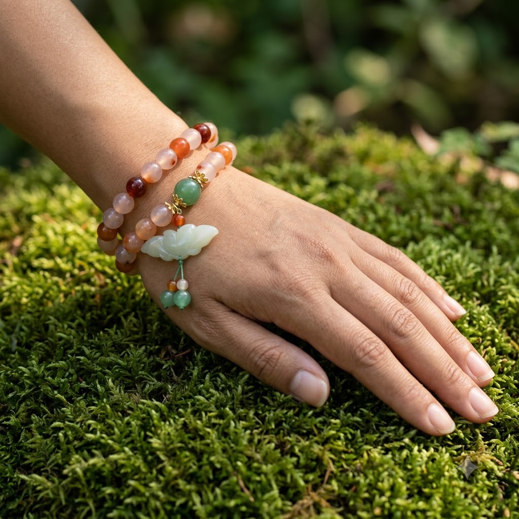 Carnelian & Jade Butterfly Double Wrap Bracelet