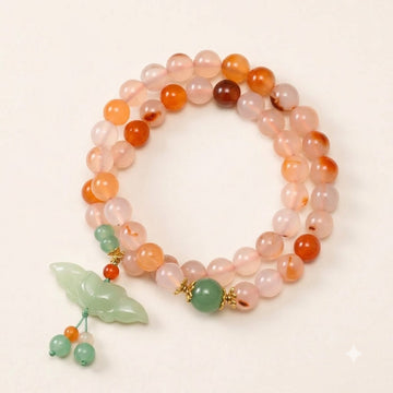 Carnelian & Jade Butterfly Double Wrap Bracelet