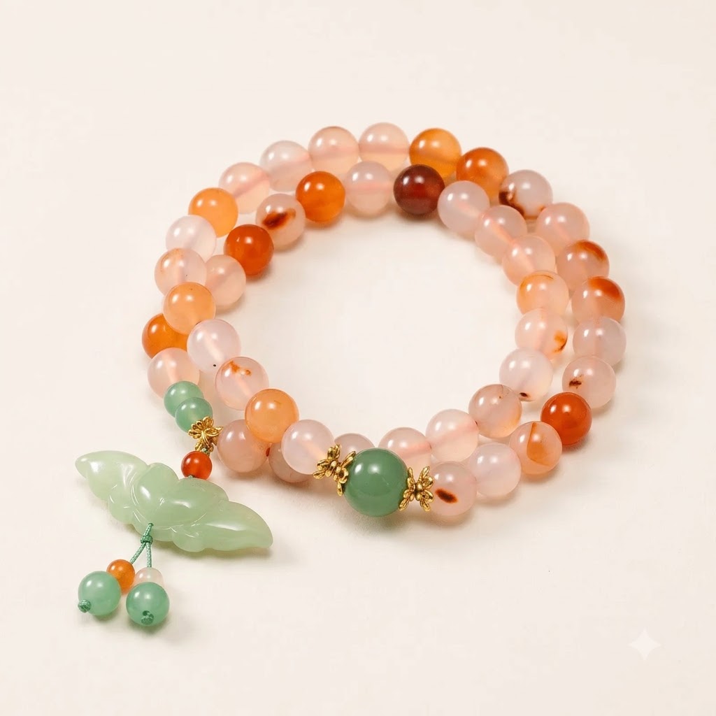 Carnelian & Jade Butterfly Double Wrap Bracelet