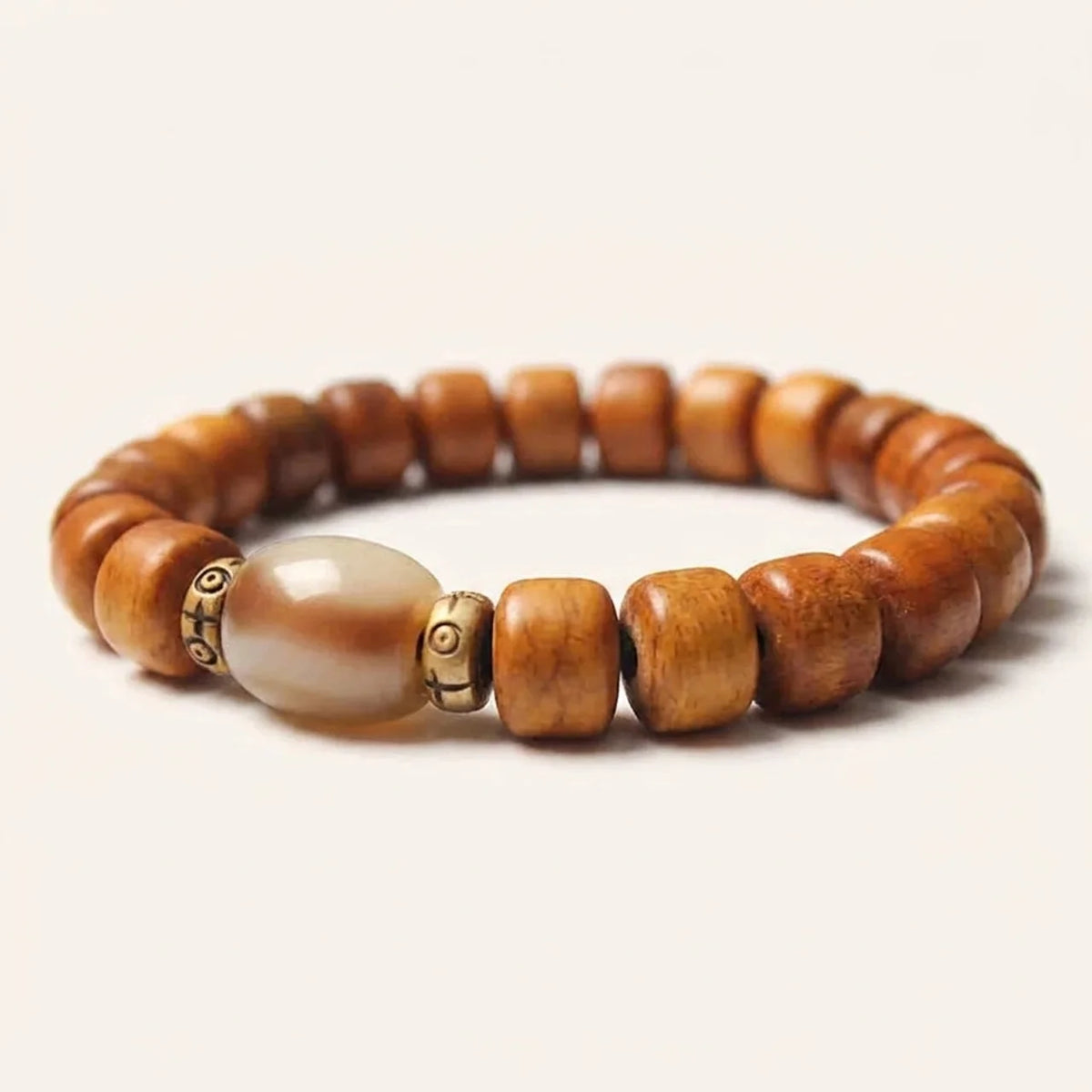 Carved Bone Om Mantra Beaded Bracelet