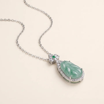 Carved Green Jade Leaf Pendant Necklace