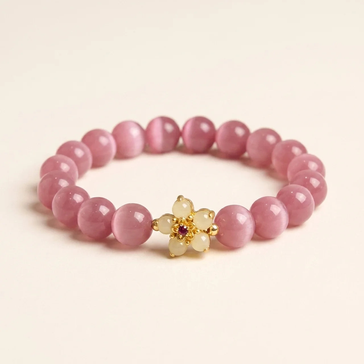 Cat's Eye Chrysoberyl Flower Charm Bracelet