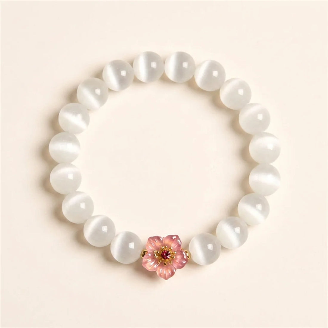 Cat's Eye Chrysoberyl Flower Charm Bracelet