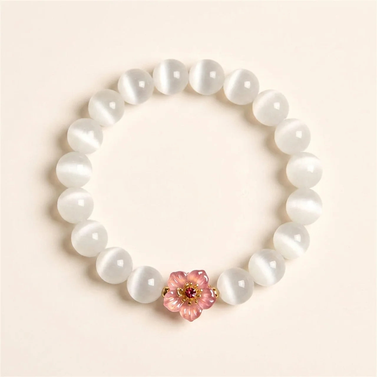 Cat's Eye Chrysoberyl Flower Charm Bracelet