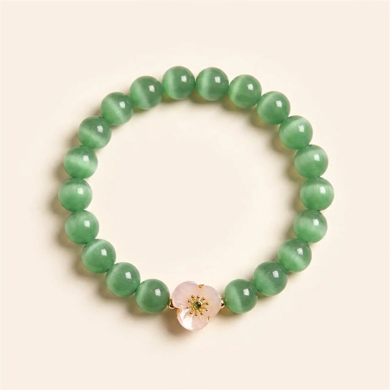 Cat's Eye Chrysoberyl Flower Charm Bracelet