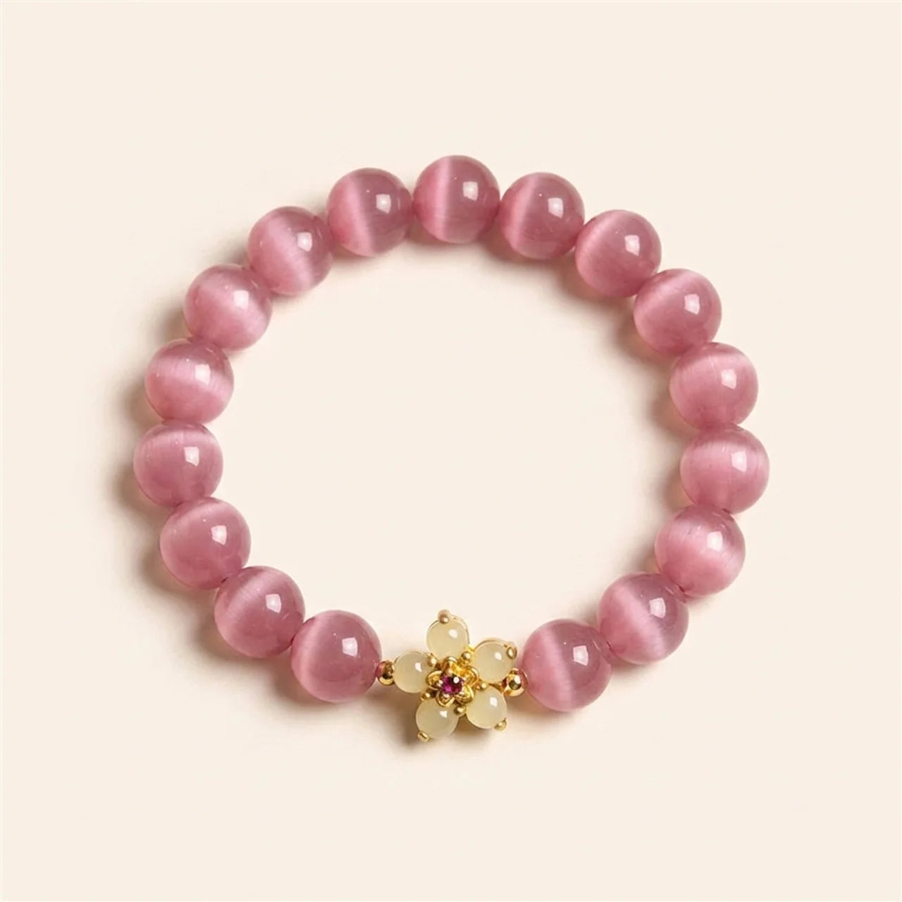 Cat's Eye Chrysoberyl Flower Charm Bracelet