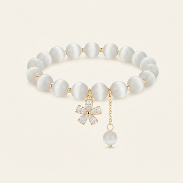 Cat's Eye Flower Charm Beaded Bracelet