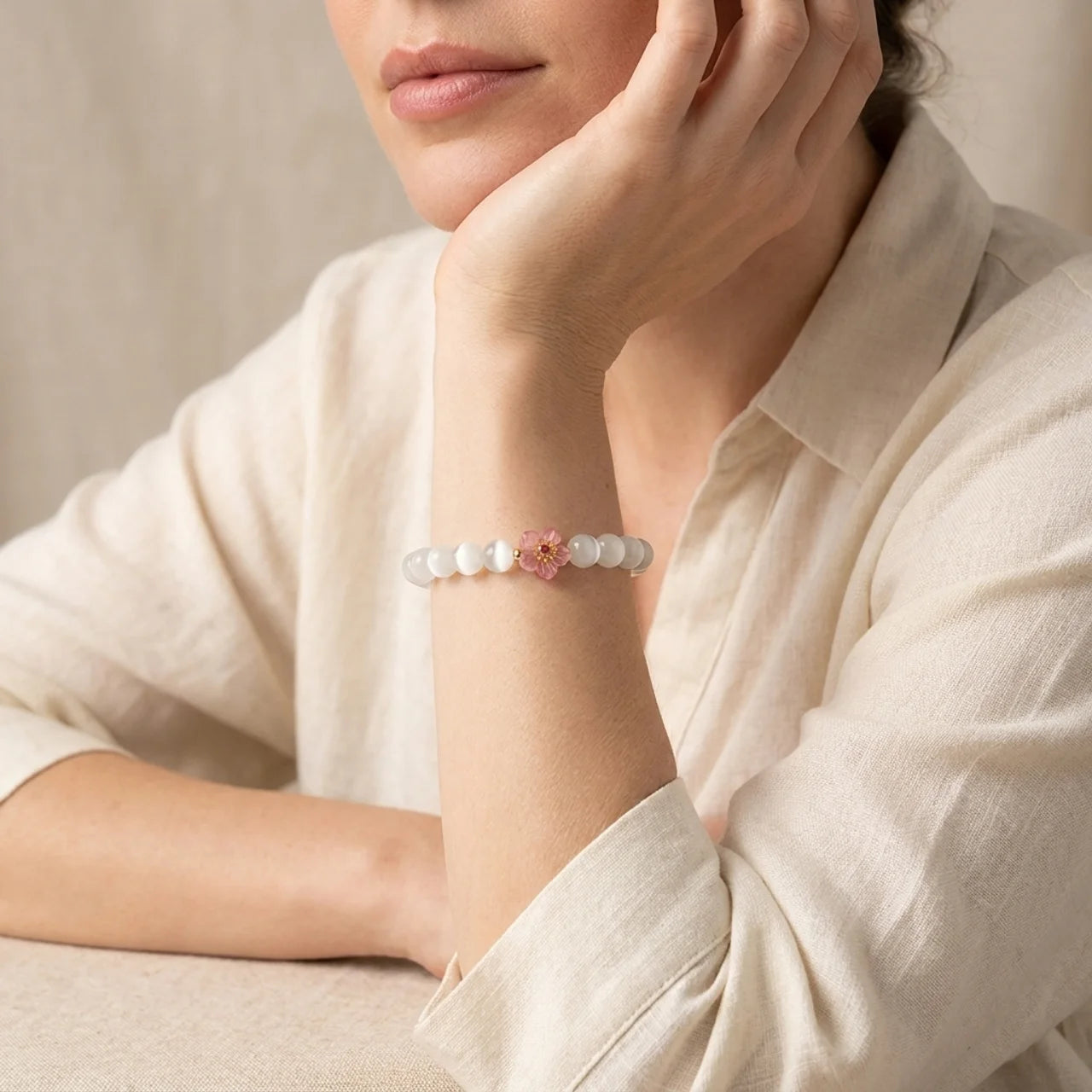 Cat's Eye Chrysoberyl Flower Charm Bracelet