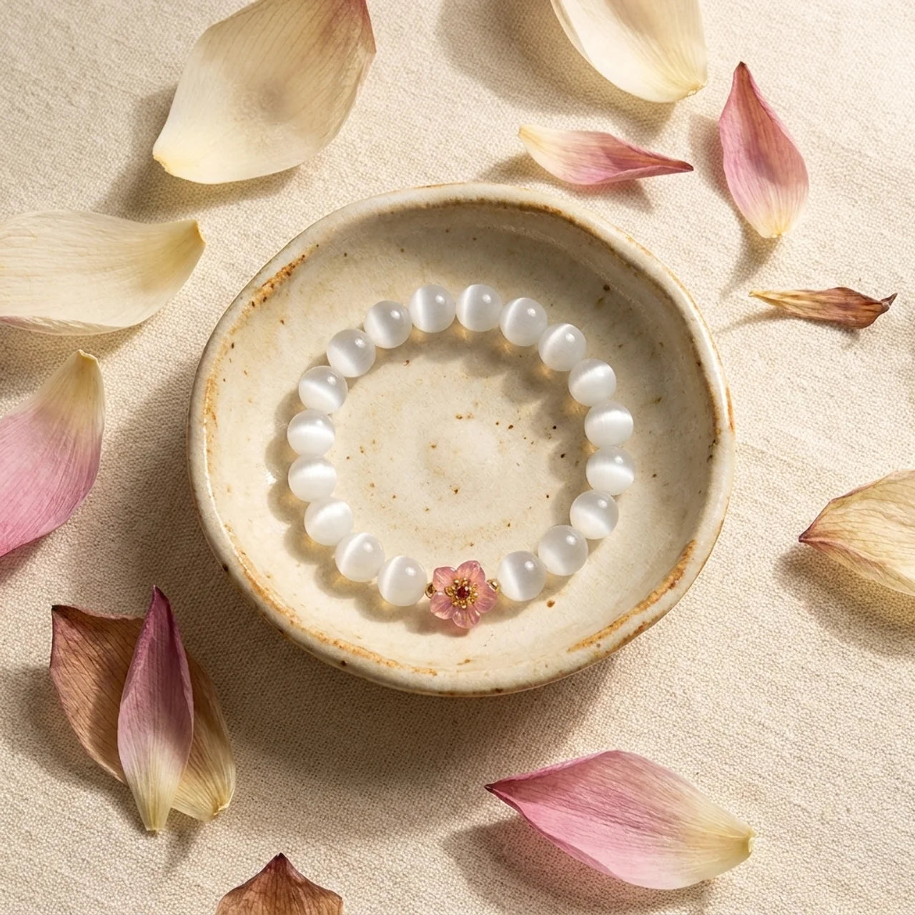 Cat's Eye Chrysoberyl Flower Charm Bracelet