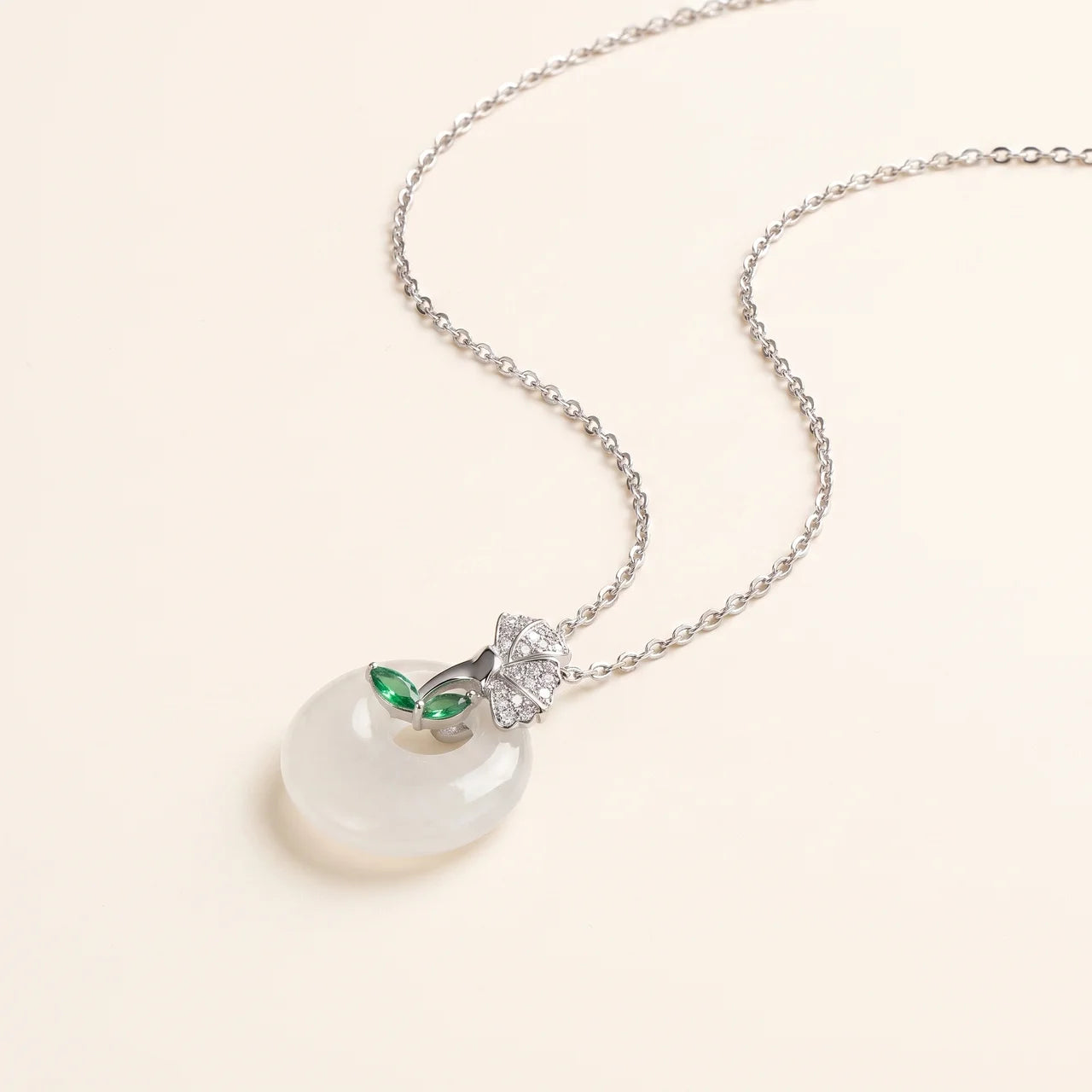 Chalcedony Ginkgo Peace Buckle Pendant Necklace