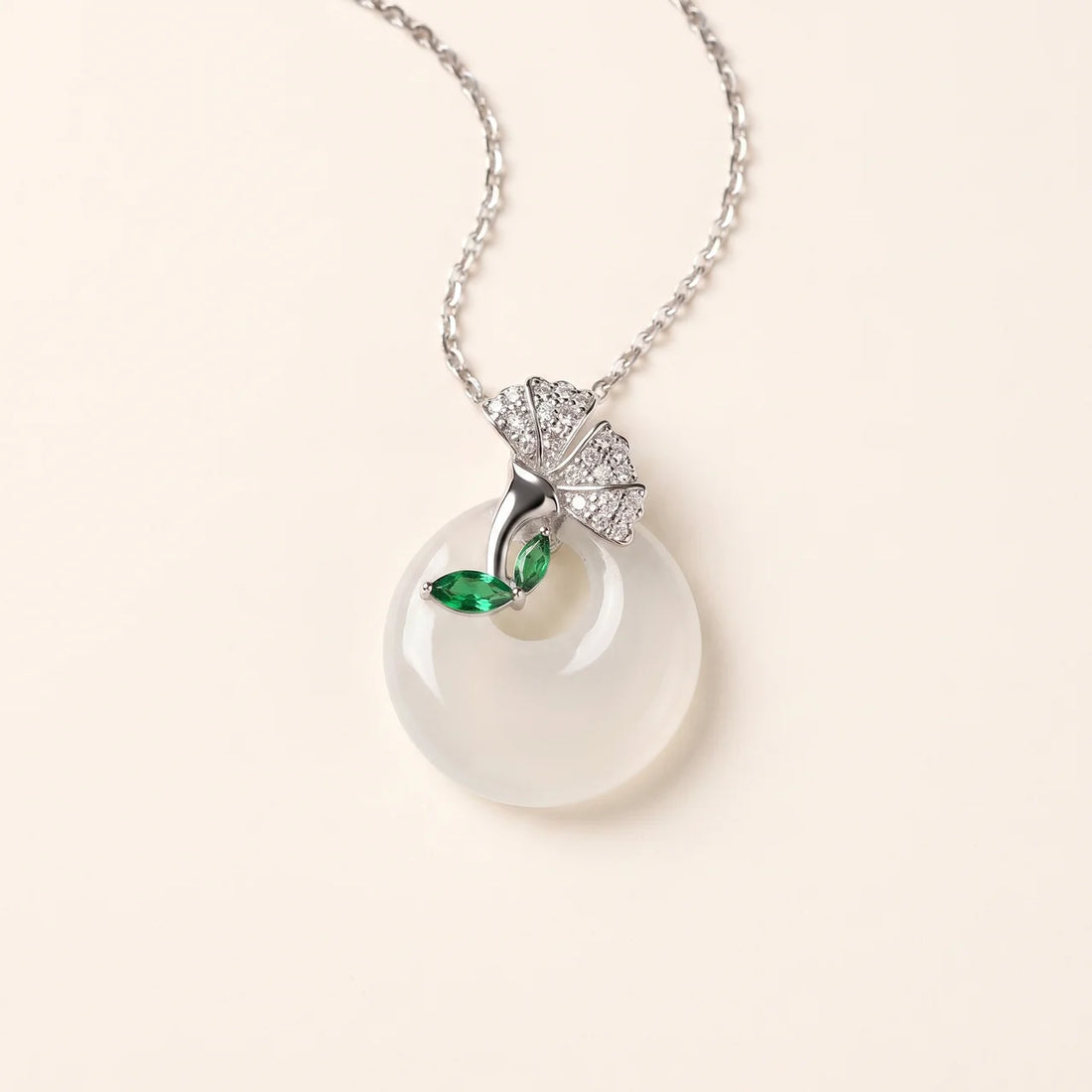 Chalcedony Ginkgo Peace Buckle Pendant Necklace