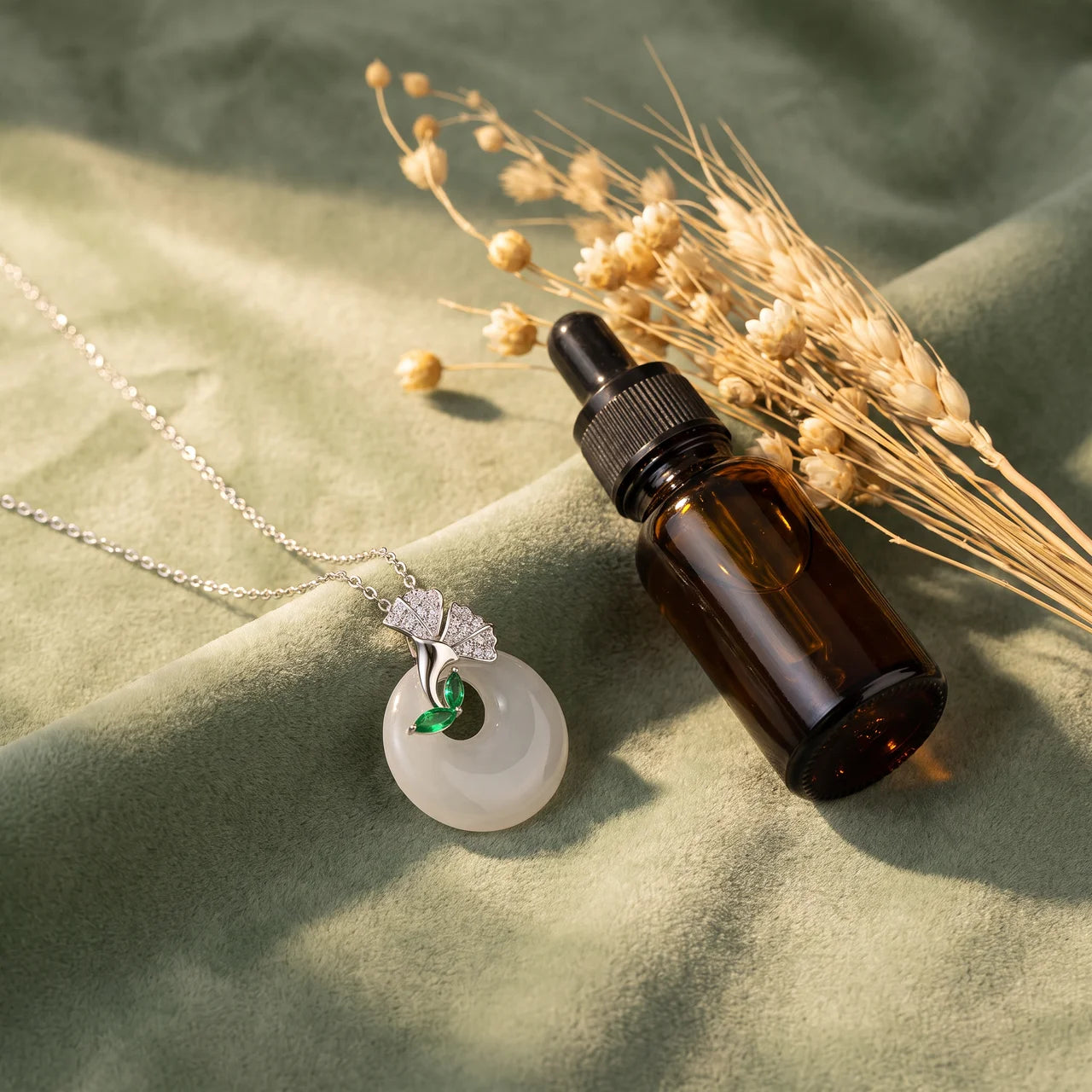 Chalcedony Ginkgo Peace Buckle Pendant Necklace