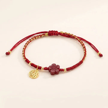 Cinnabar Flower Fu Braided String Bracelet