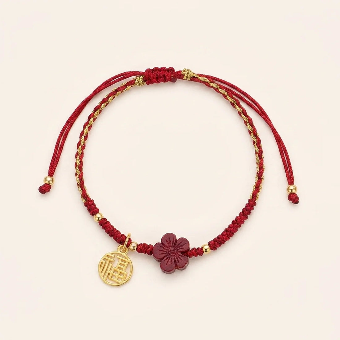 Cinnabar Flower Fu Braided String Bracelet