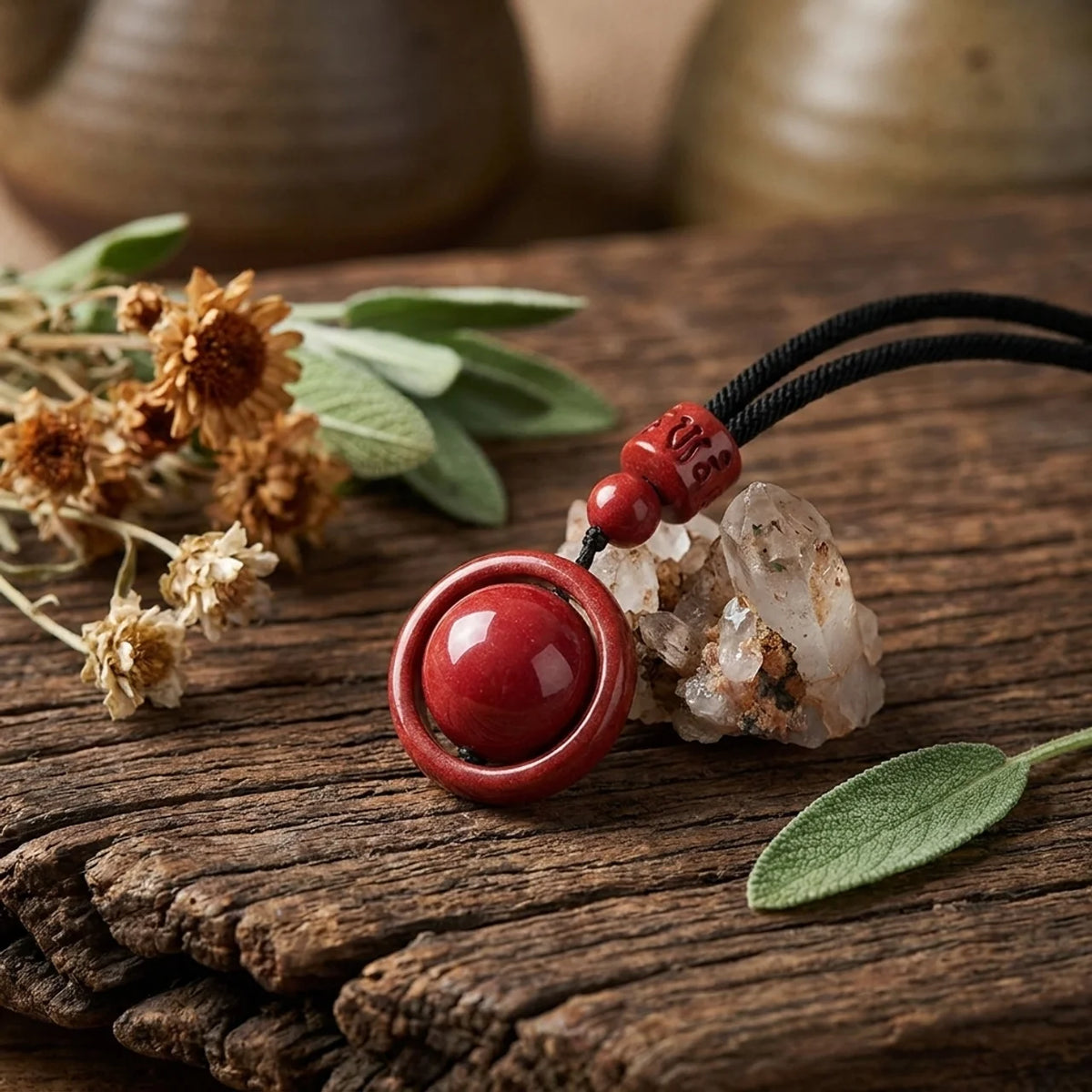 Cinnabar Pixiu Mantra Pendant Necklace