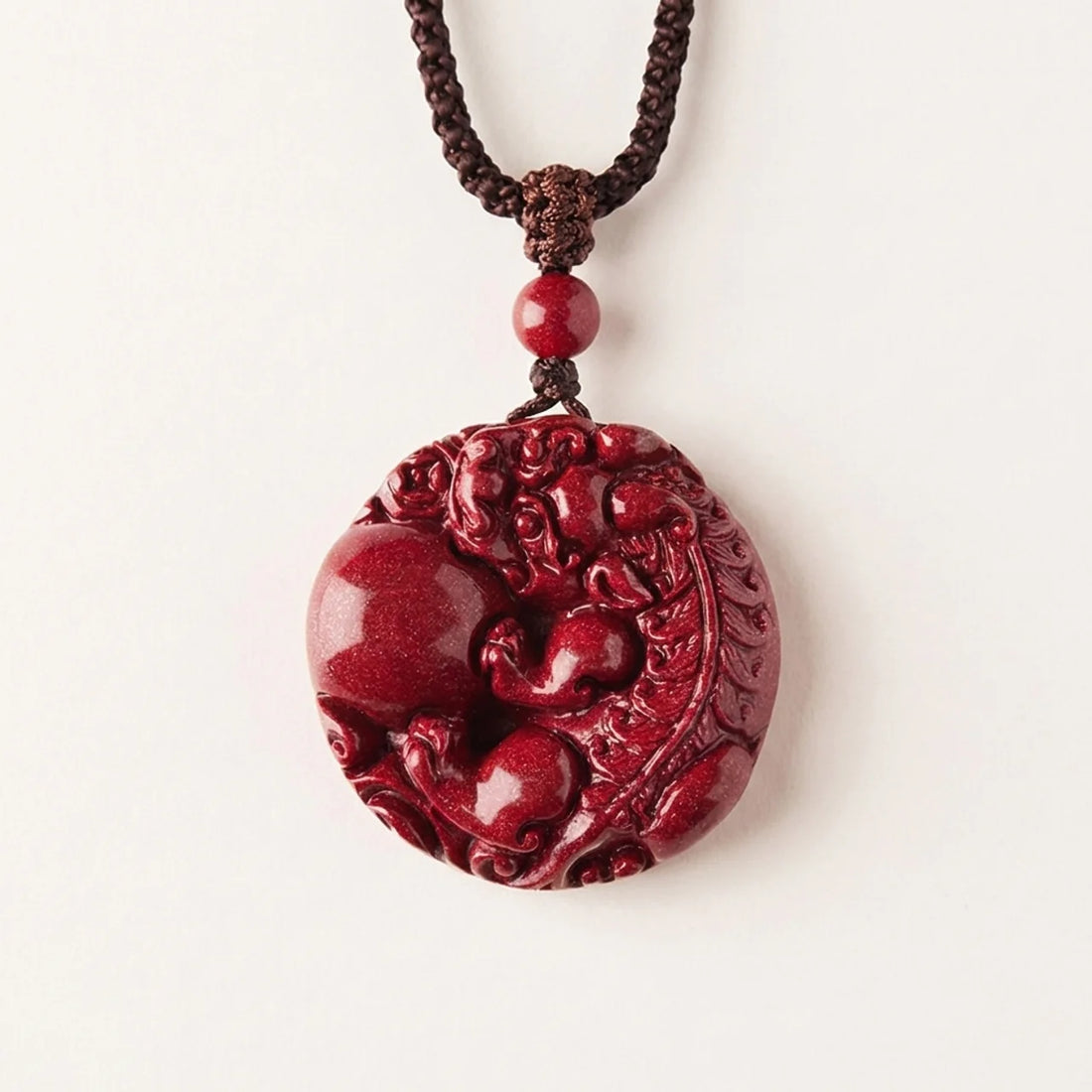 Cinnabar Pixiu Safety Buckle Pendant Necklace
