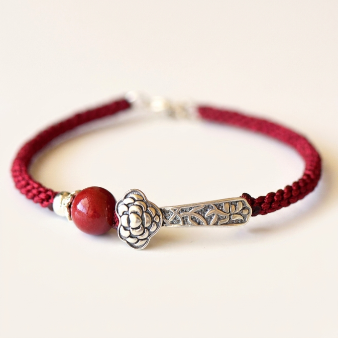 Cinnabar Silver Red String Bracelet