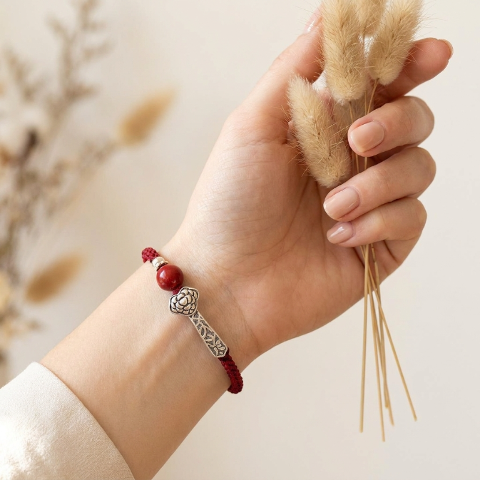 Cinnabar Silver Red String Bracelet