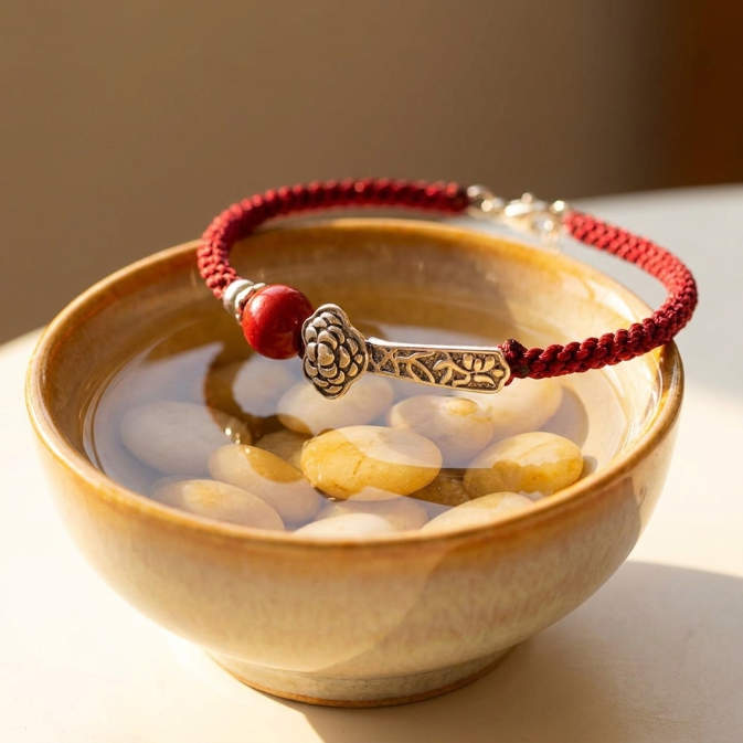 Cinnabar Silver Red String Bracelet