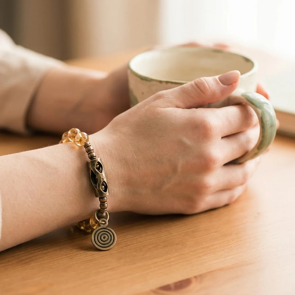 Citrin Messing Perlenarmband