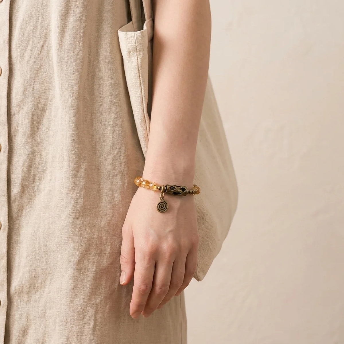 Citrin Messing Perlenarmband