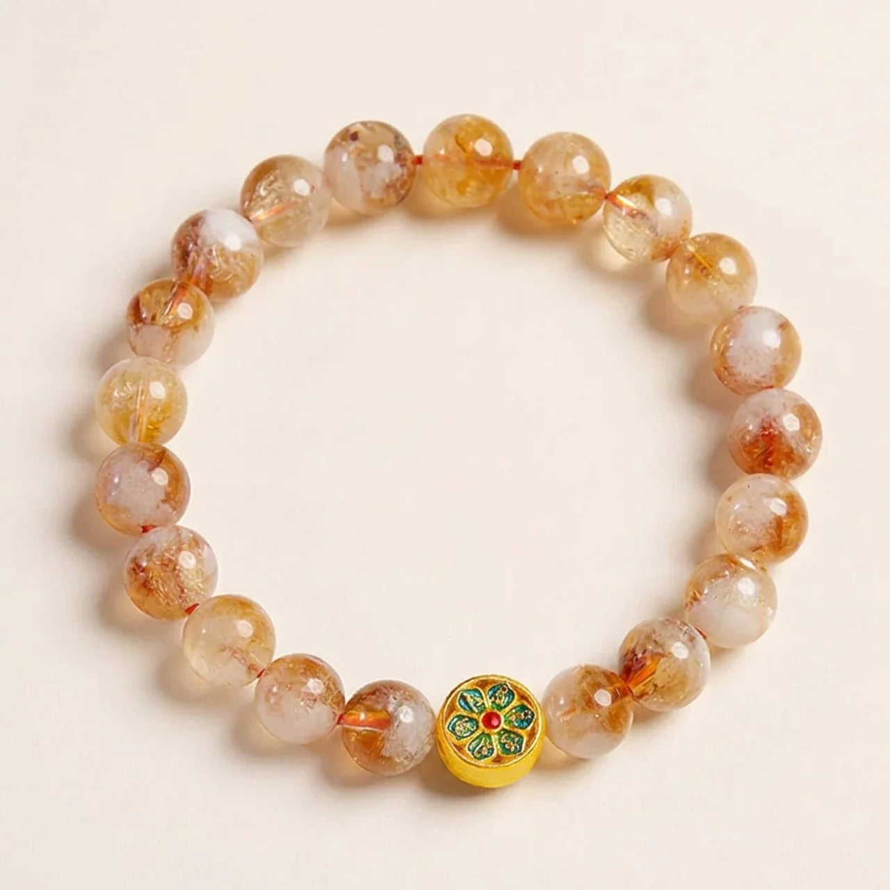 Citrine Om Mani Padme Hum Silver Beaded Bracelet