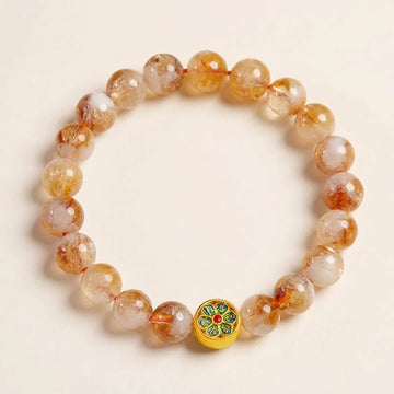 Citrine Om Mani Padme Hum Silver Beaded Bracelet