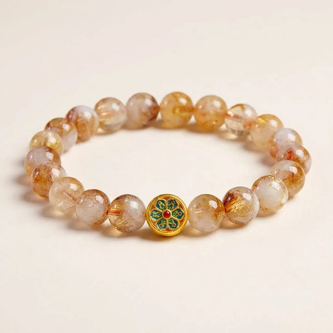 Citrine Om Mani Padme Hum Silver Beaded Bracelet