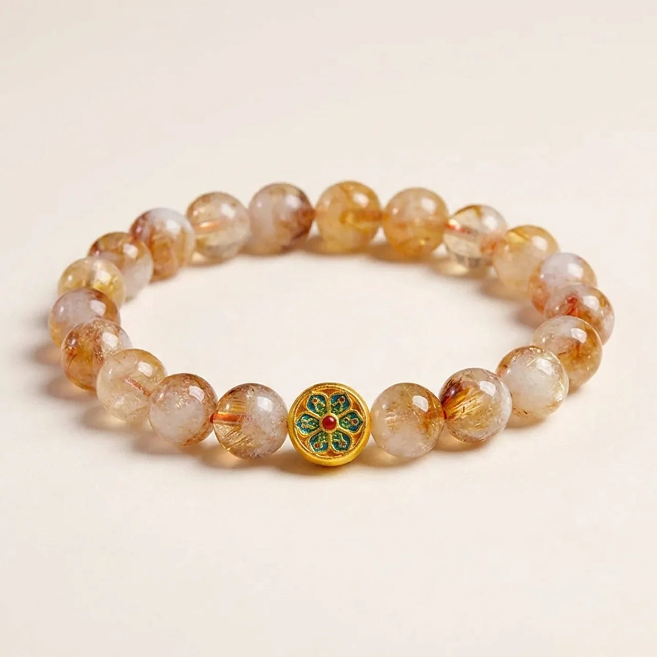 Citrine Om Mani Padme Hum Silver Beaded Bracelet