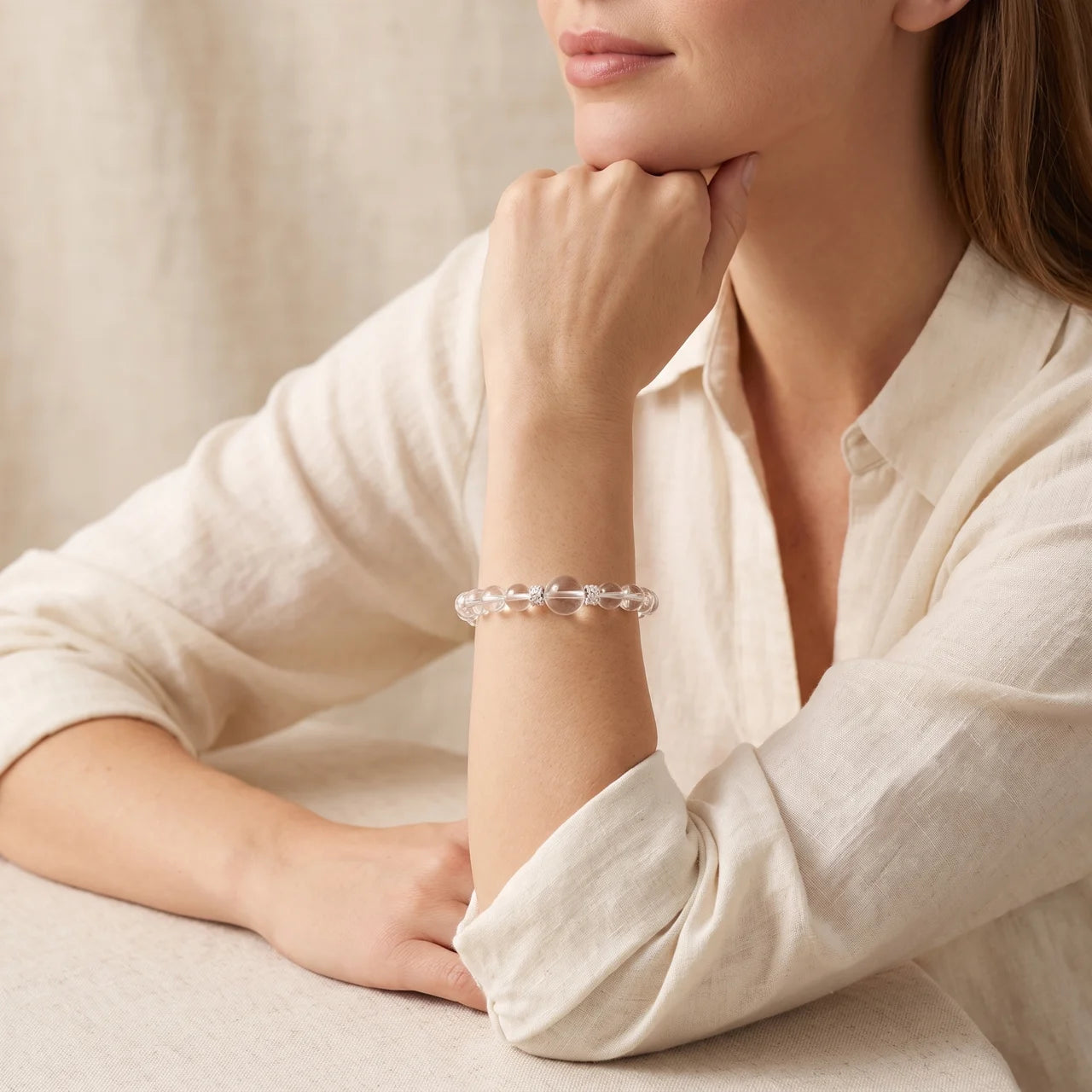 Clear Quartz Adjustable Beaded Bracelet