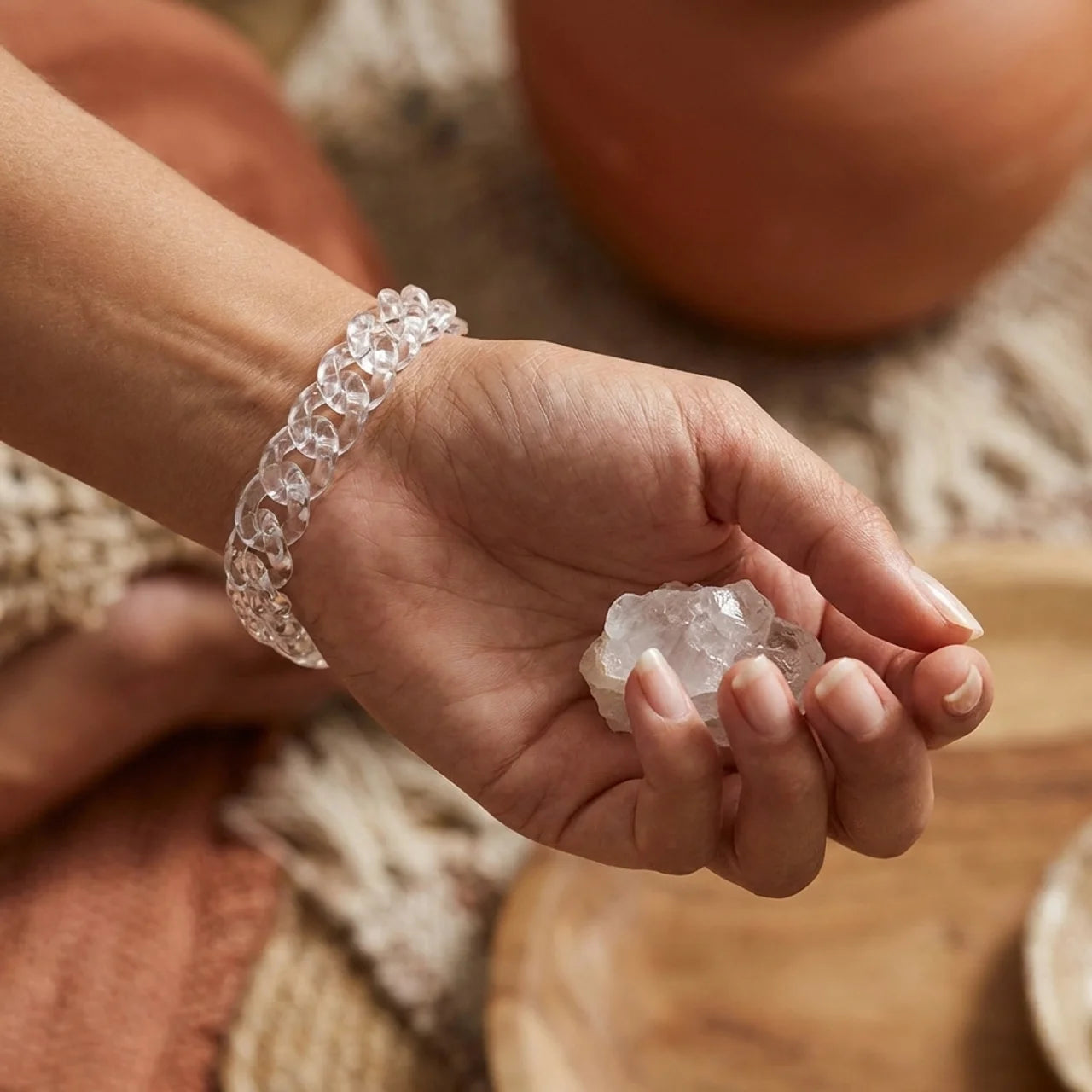 Clear Quartz Cuban Link Chain Bracelet