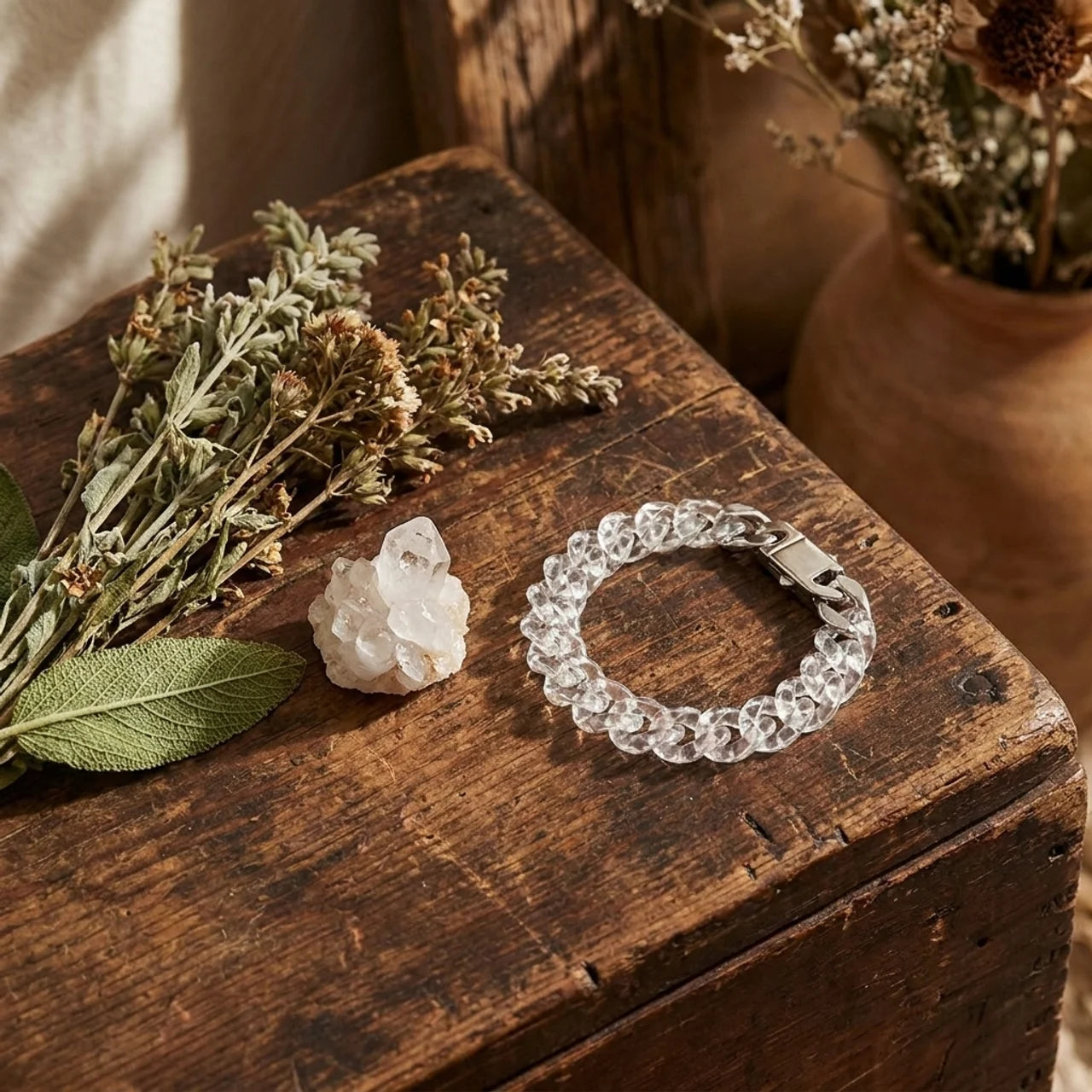 Clear Quartz Cuban Link Chain Bracelet