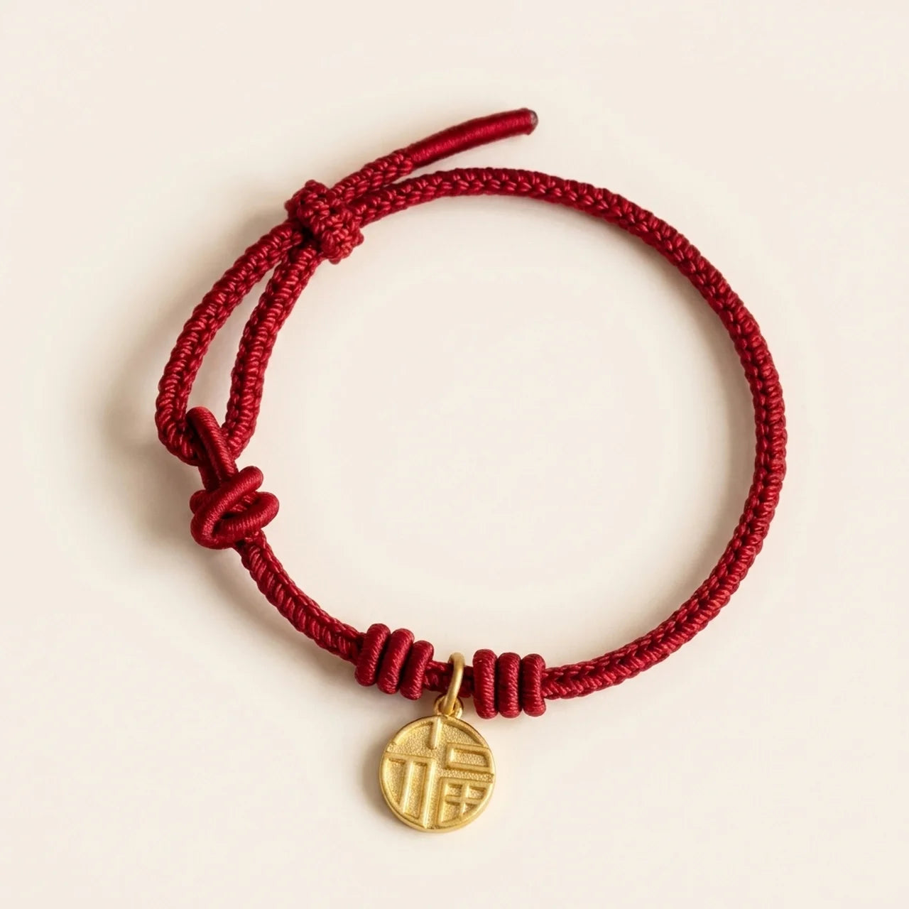 Copper Fu Peace Knot Red String Bracelet