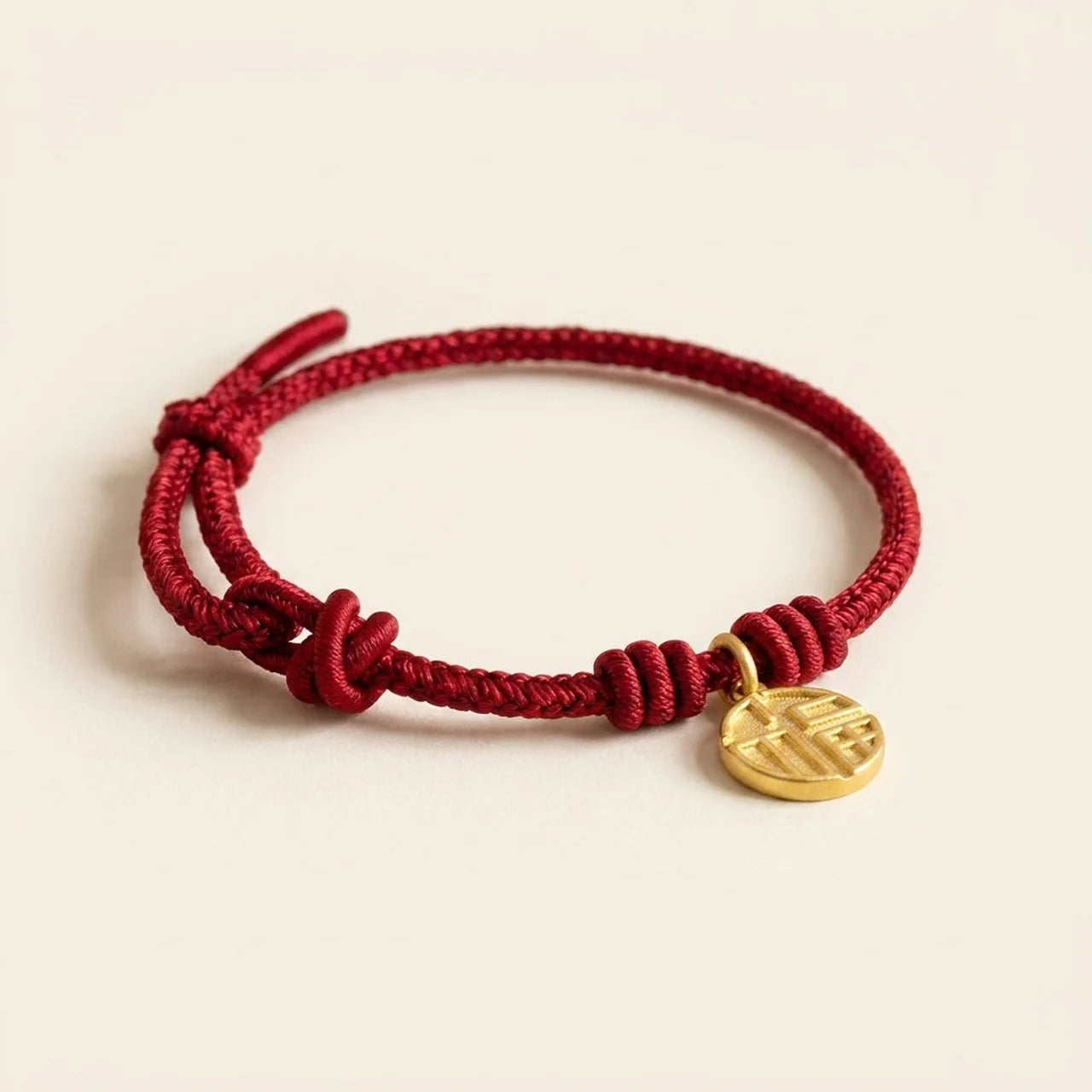 Copper Fu Peace Knot Red String Bracelet