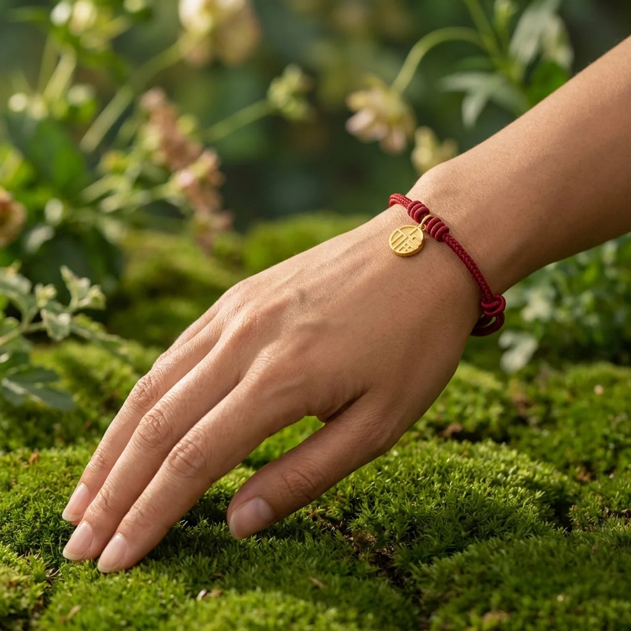 Copper Fu Peace Knot Red String Bracelet