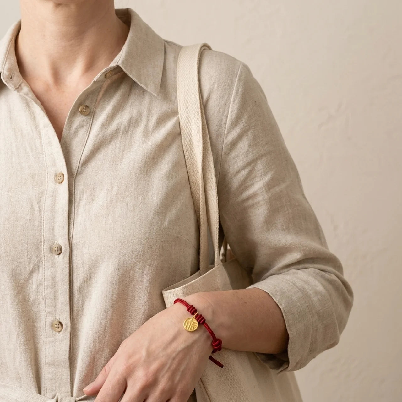 Copper Fu Peace Knot Red String Bracelet