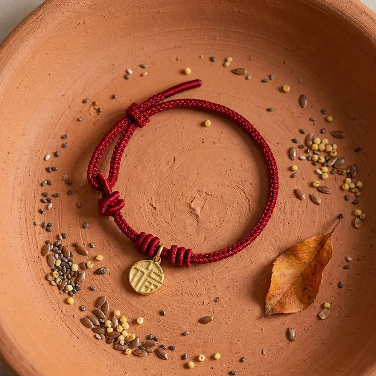 Copper Fu Peace Knot Red String Bracelet