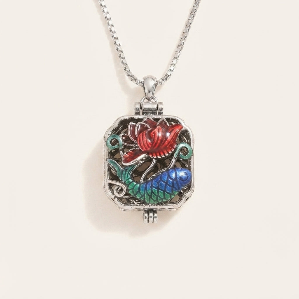Copper Koi Fish Lotus Ghau Pendant Necklace