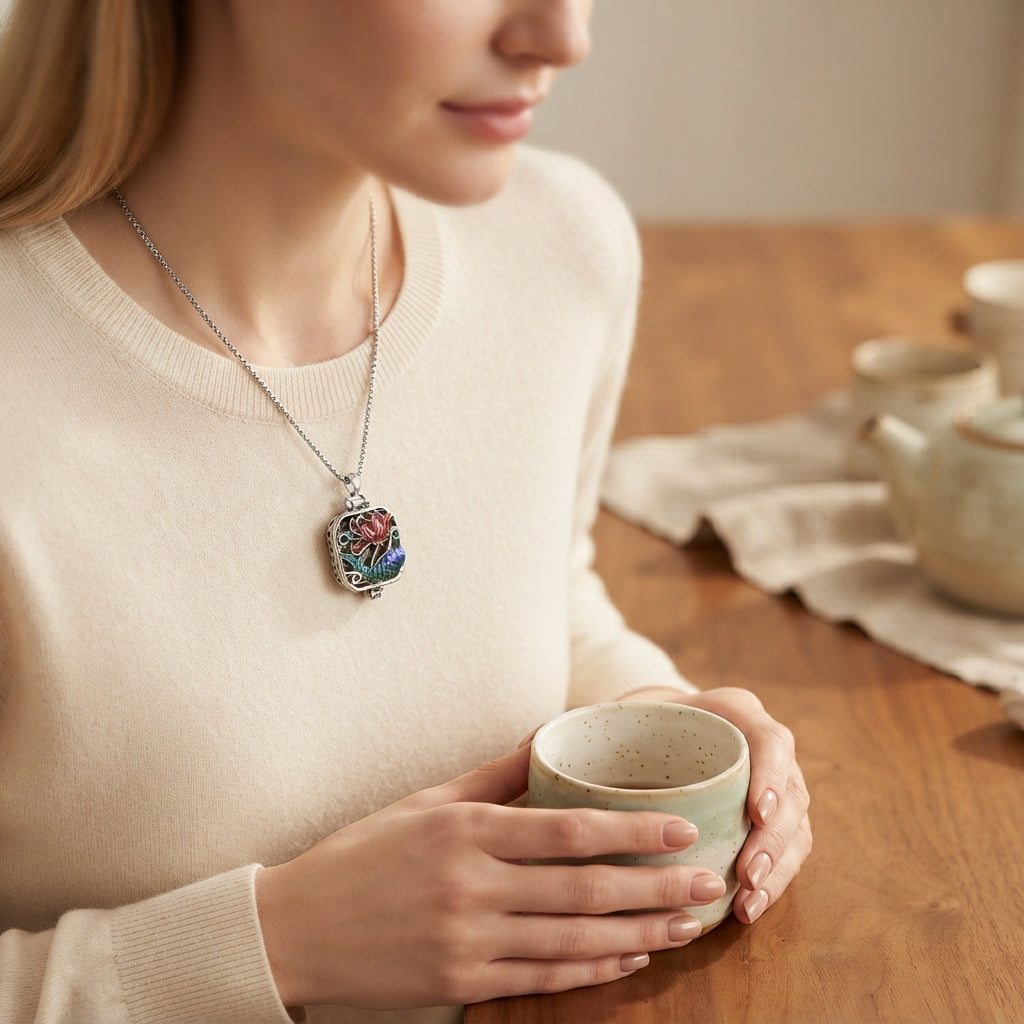 Copper Koi Fish Lotus Ghau Pendant Necklace