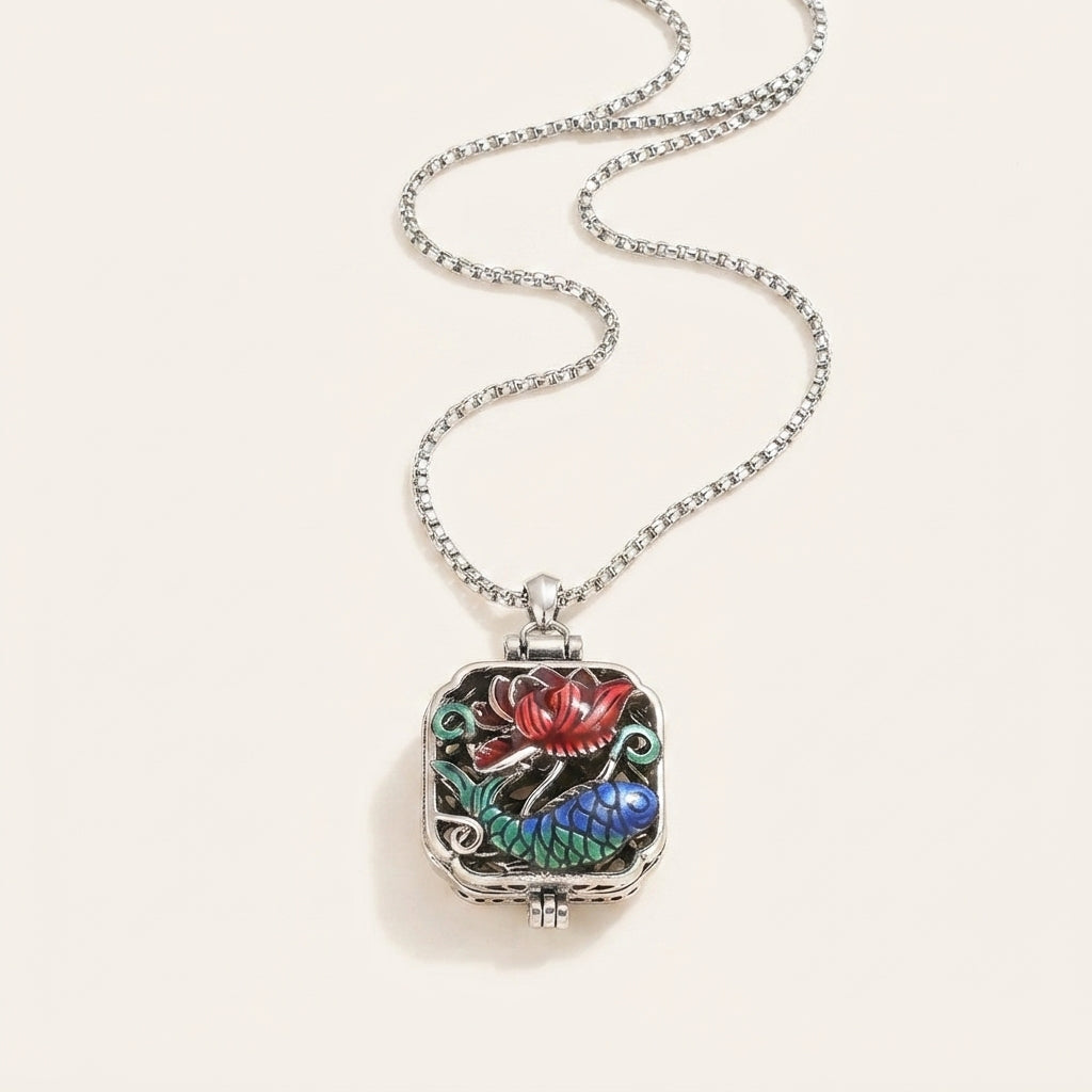 Copper Koi Fish Lotus Ghau Pendant Necklace